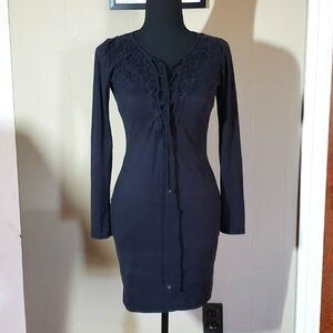 Womens Black Dress Lace-Up Faux Suede small